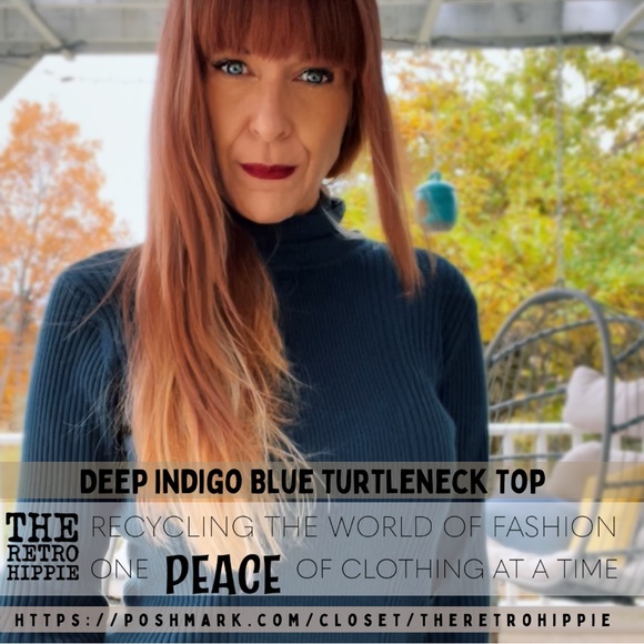 Deep Indigo Blue Turtleneck Top - Picture 3 of 17